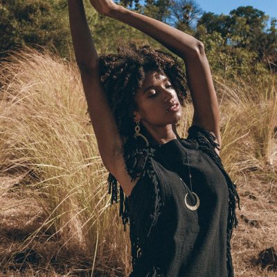 Black Boho Top Bohemian Frayed Tee Hand Loomed