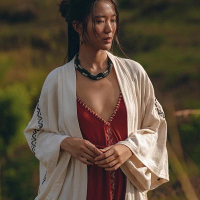 Off White Organic Ceremonial Robe Bohemian Tribal Cover