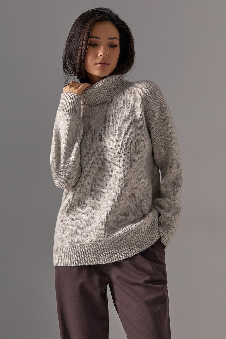 Oversized Turtleneck Sweater Warm Mohair Wool Baggy Long