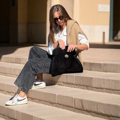 Italian Suede Leather Bag Handmade Top Handle Satchel