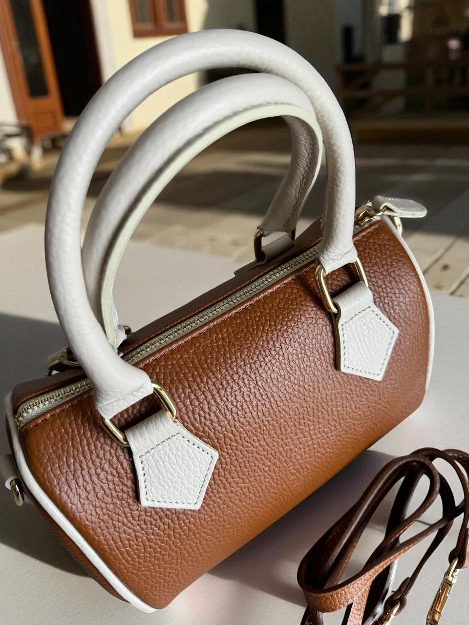 Cognac Brown Italian Leather Boston Bag Handmade Two