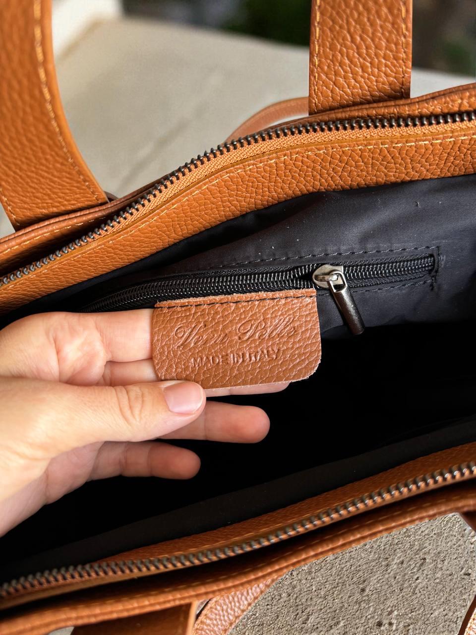 Large Leather Tote Cognac Brown Handmade Italian Shoulder