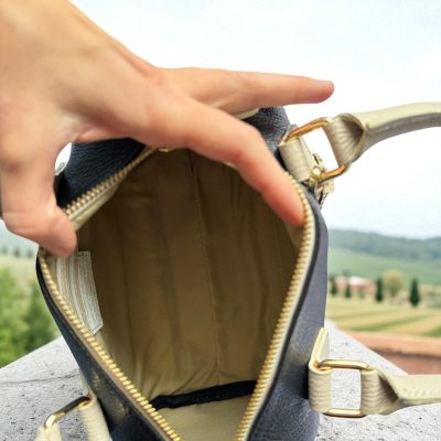 Two Tone Italian Leather Boston Bag Handmade Top