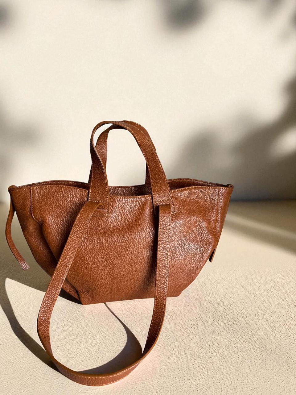 Large Leather Tote Cognac Brown Handmade Italian Shoulder