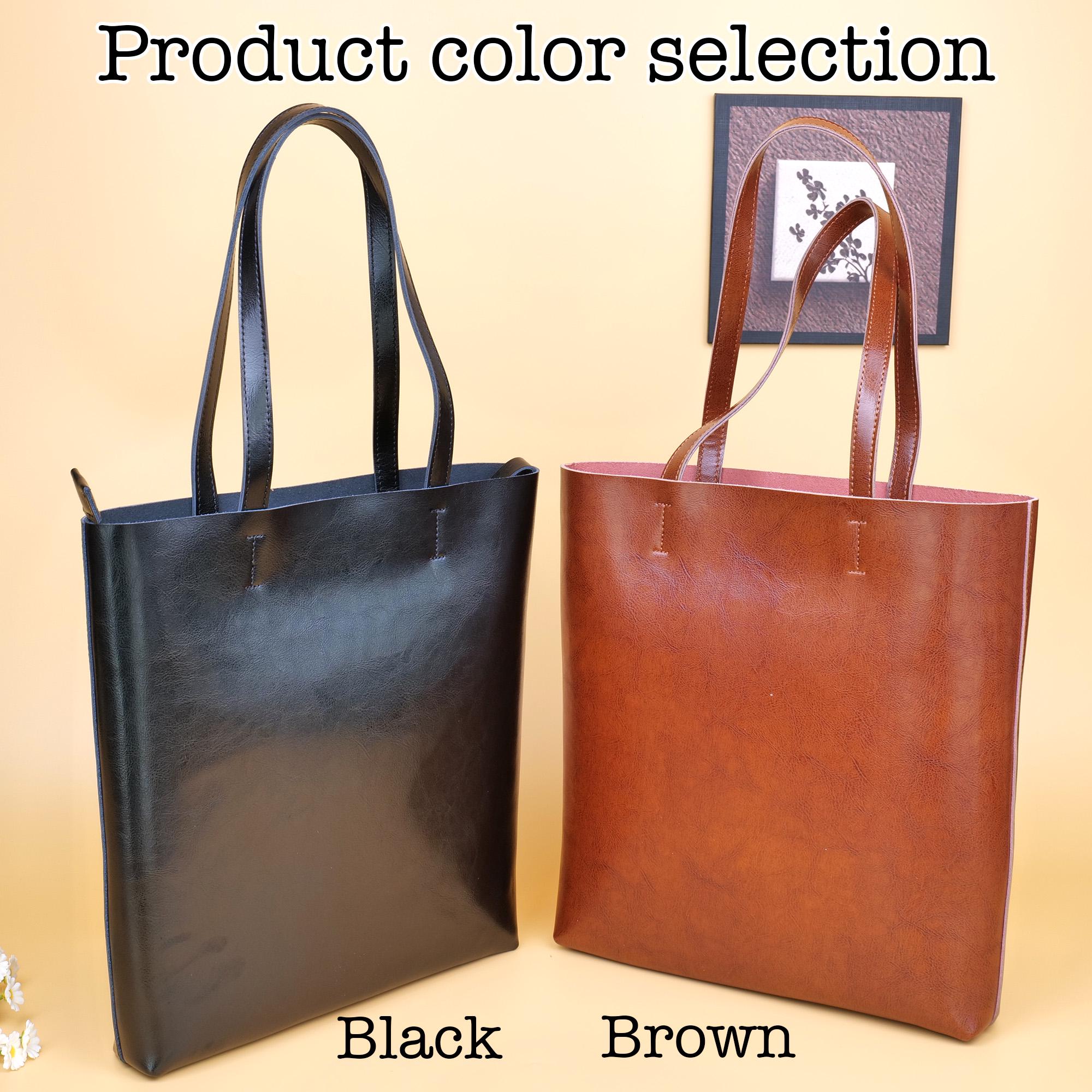 Women's Large Capacity Leather Tote Bag Brown Minimalist